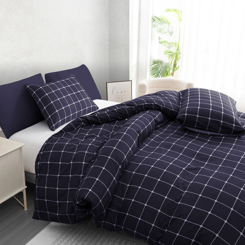 Luxury Double Brushed Microfiber Reversible Duvet Cover Set with Zipper Closure and Corner Ties