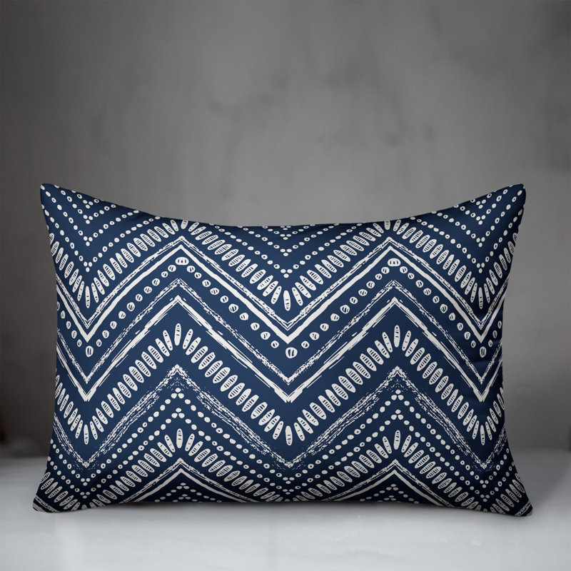 Chevron Outdoor Throw Pillow, Polyester/Polyfill, Dark Blue/Cream