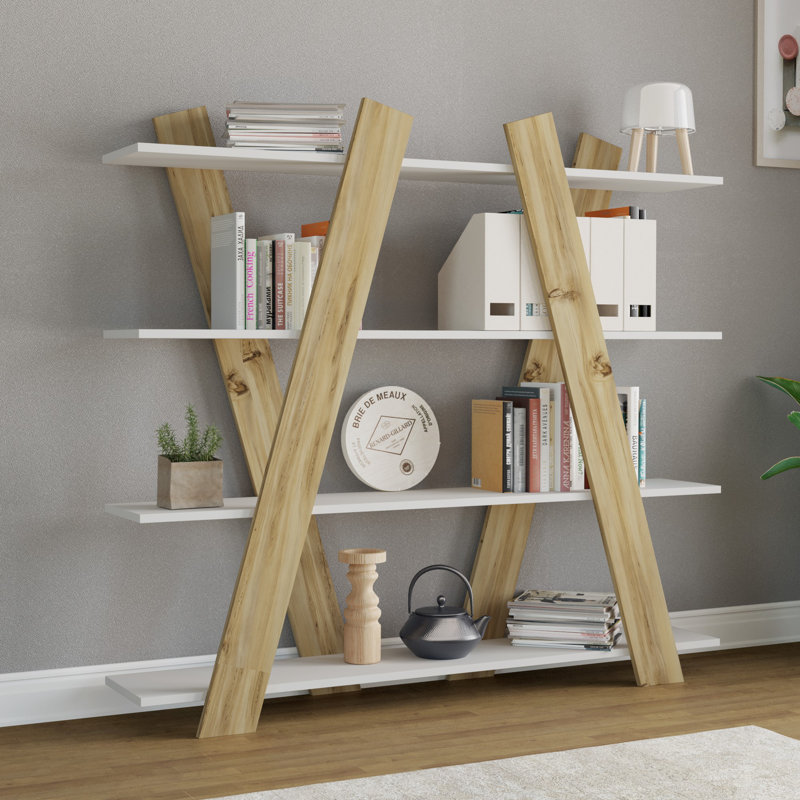 Étagère à livres H 53,94 po x l 59,06 po Frieda, Blanc / noyer