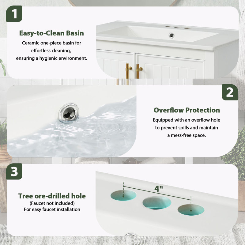 Bathroom Vanity with Ceramic Sink, White