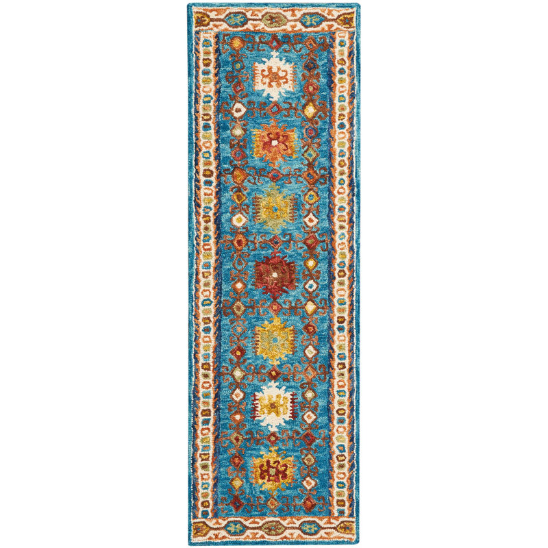Tapis bleu sarcelle Reta, Tapis de couloir 2 pi 3 po x 7 pi 6 po