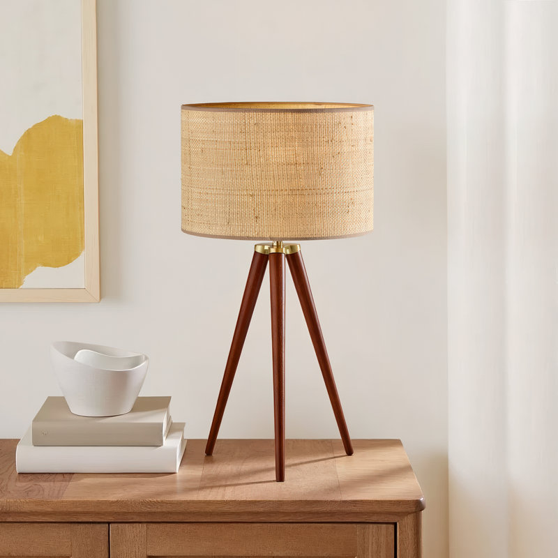 Kisa Wood Tripod Lamp, Walnut Wood, Beige