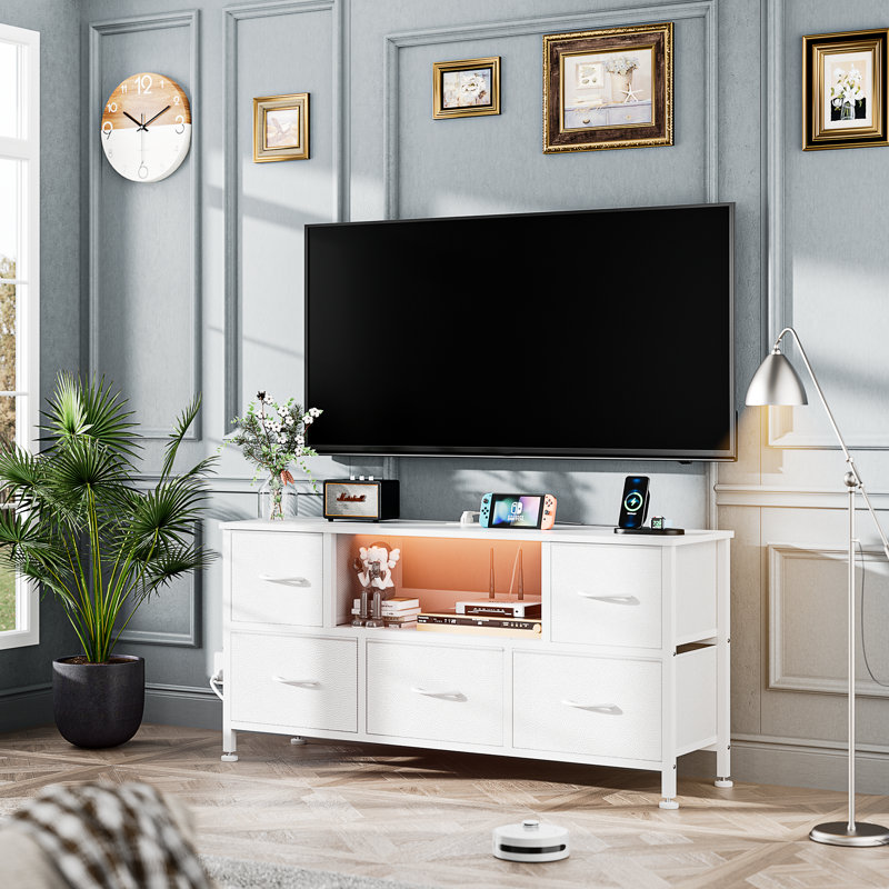 Tv Dresser For Bedroom TV Stand Dresser With Power Outlets And LED