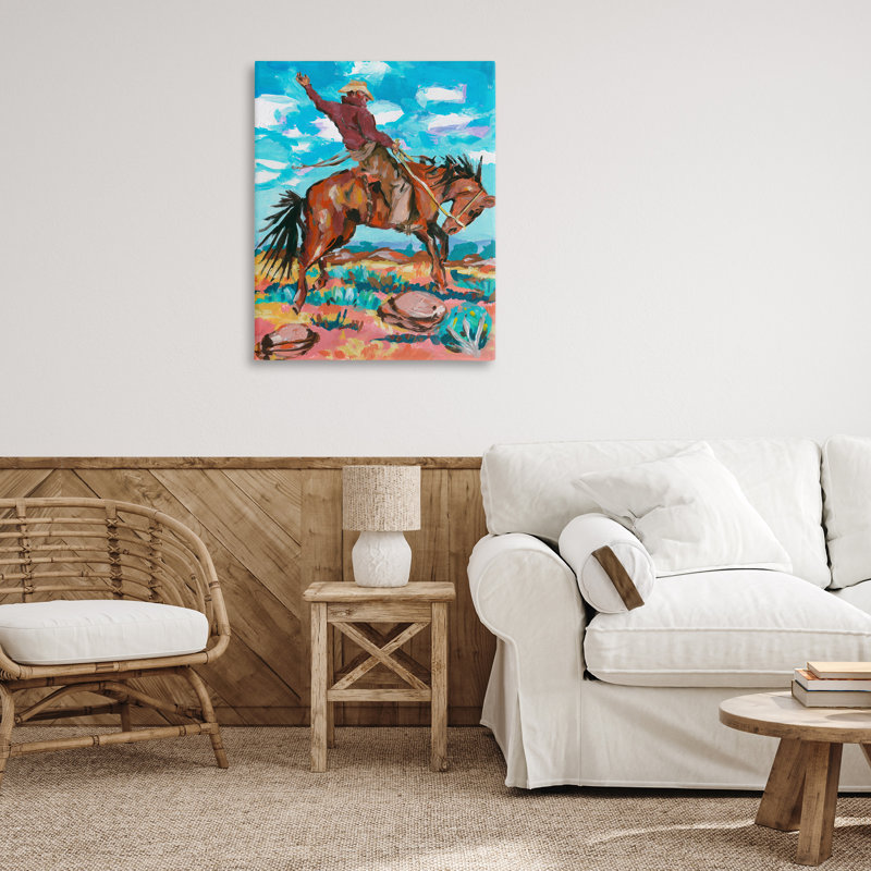 «Cowboy on Eleving Horse», art mural sur toile par Samuel Dixon, H 40 po x l 30 po