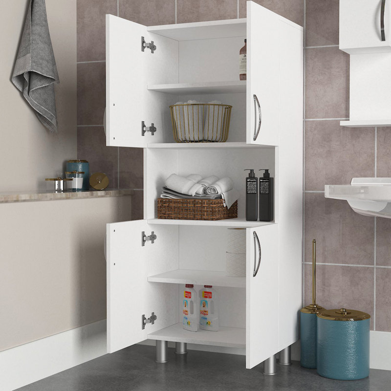 Tadwick Modern Bathroom Cabinet, White, 23.4 x 55.3 x 11.6 inches | 100% Melamine Coated Particle Board, Thickness: 0.7 inches | Wall-Mountable, Multiple Shelves for Organized Storage, Stylish & Functional Design