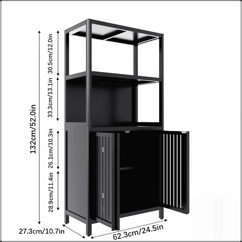 Armoire de rangement polyvalente en bambou noir avec 2 portes, parfaite pour la salle de bain, le salon et l'organisation de la cuisine