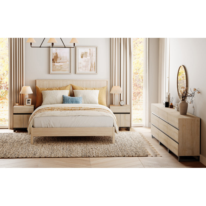 3-Piece Dresser And Nightstand Set, 94.5 Inches Dresser With 9 Drawers, 2 Nightstand With Drawer And Cabinet For Bedroom, Bedroom Furniture Set