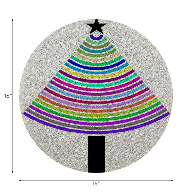 Christmas Tree Brights Vegan Leather Round Beaded Placemat