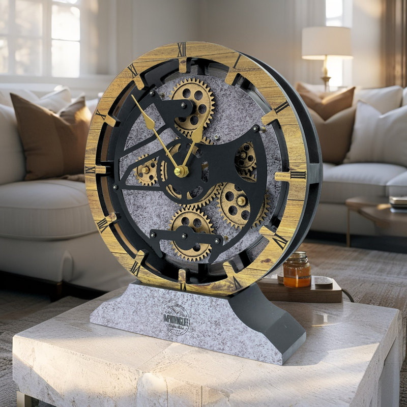 Horloge de cheminée ronde de 16 po pour le salon avec de vrais engrenages mobiles transformables en horloge murale (base détachable) Collection Canada  