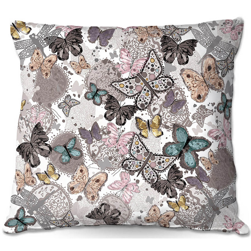  Coussin Couch Butterflies, 18 po x 18 po, Blanc pastel