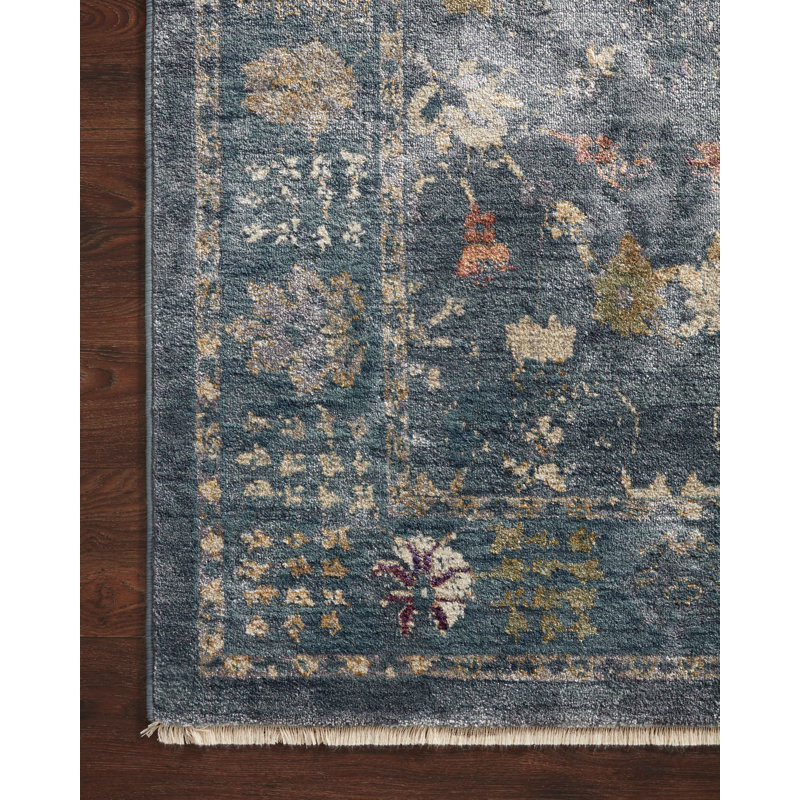 Tapis bleu tissé à la machine, Rond 3 pi 2 po