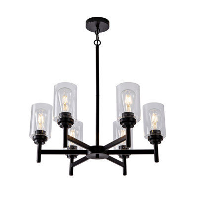 Modern Farmhouse 6-Light Chandelier, Black Industrial Glass Light Fixture for Dining Room Over Table & Kitchen Island