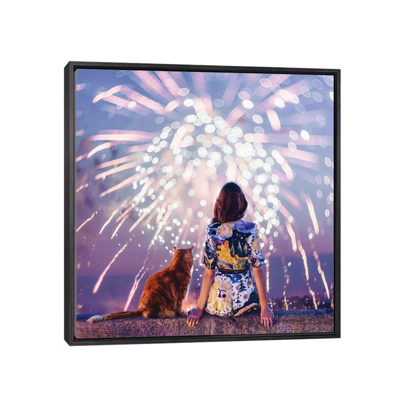 Nuit. Magie. Feux d’artifice de Hobopeeba-impression, H 26 po x l 26 po x P 1,5 po, Toile avec cadre noir patiné