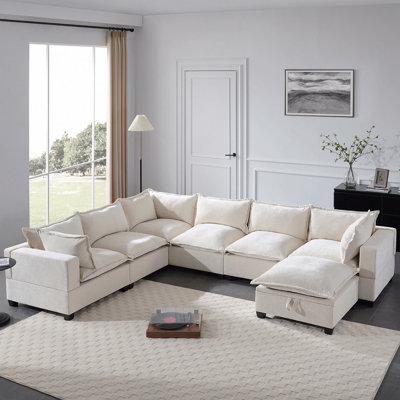 [Vidéo] Canapé modulaire modulaire de 117,5 po avec repose-pieds de rangement mobile, canapé 7 places en forme de U, siège large et combinaison libre, canapé surdimensionné en chenille pour le salon et l’appartement, 2 couleurs