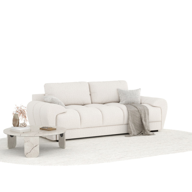 Three-seater round arm Sofa, Ivory Chenille