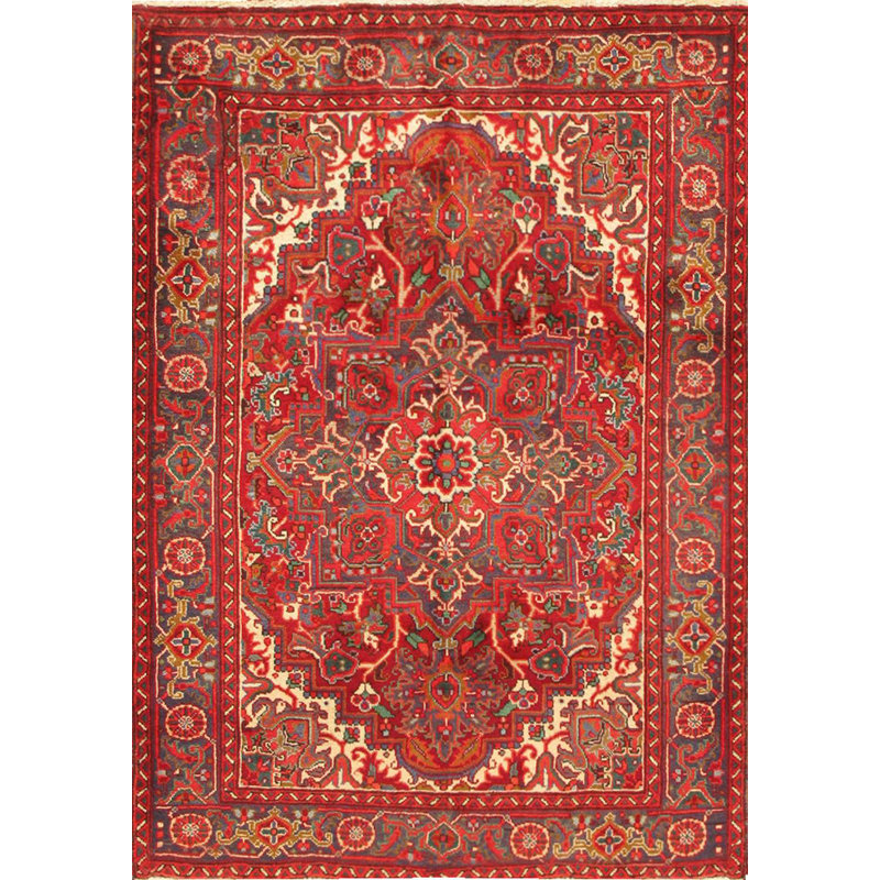 Antique Hand Knotted Wool Oriental Area Rug in Red/Navy
