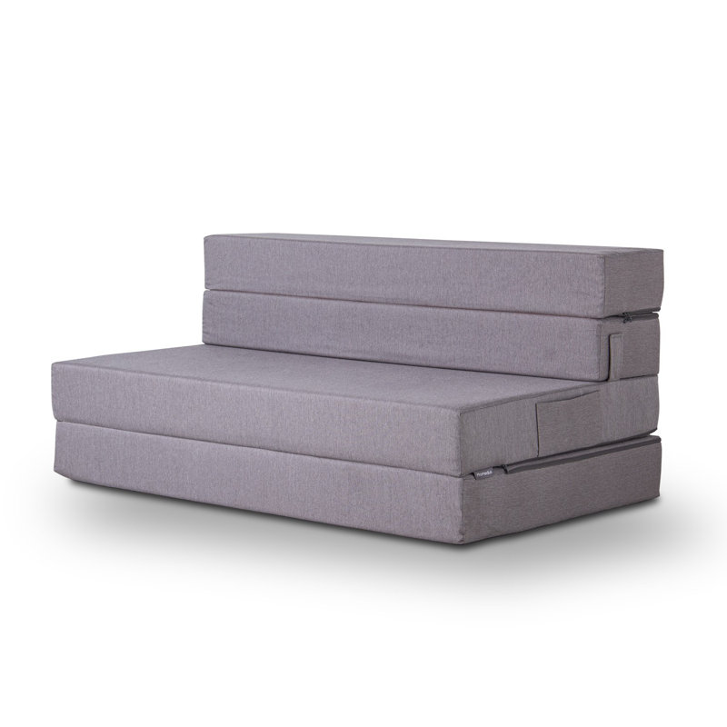 Stylish 2-Seat Sofa-Bed, Grey Polyester Cover, 49.2 x 22.0 x 29.5 inches | Elastic Foam for Comfort | Converts to Bed Size: 49.2 x 5.5 x 78.7 inches | Perfect for Small Spaces, Modern Design & Versatile Use