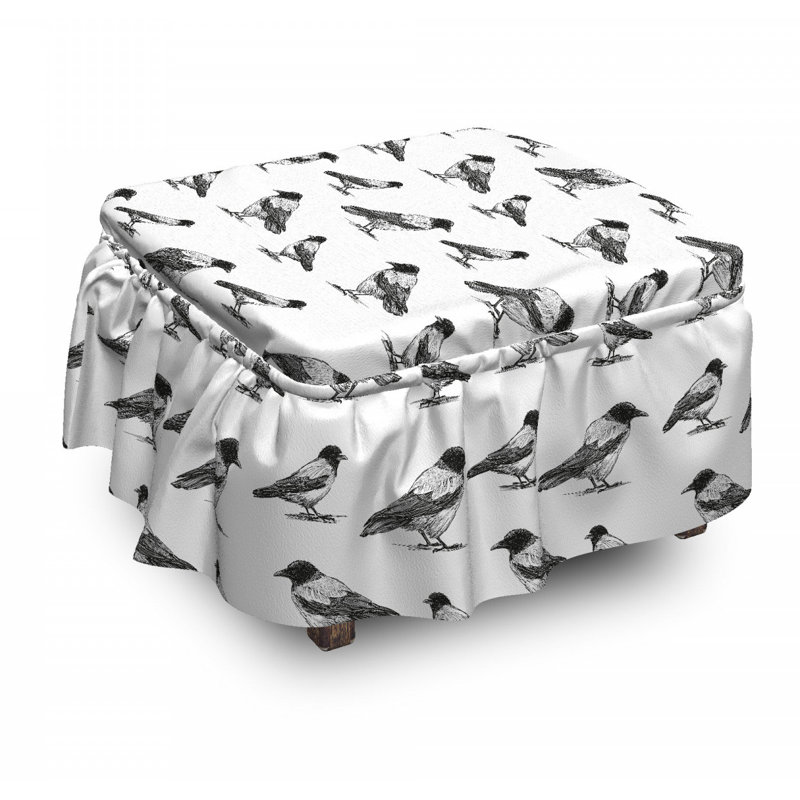 Housse pour repose-pieds oiseau monochrome sketchy