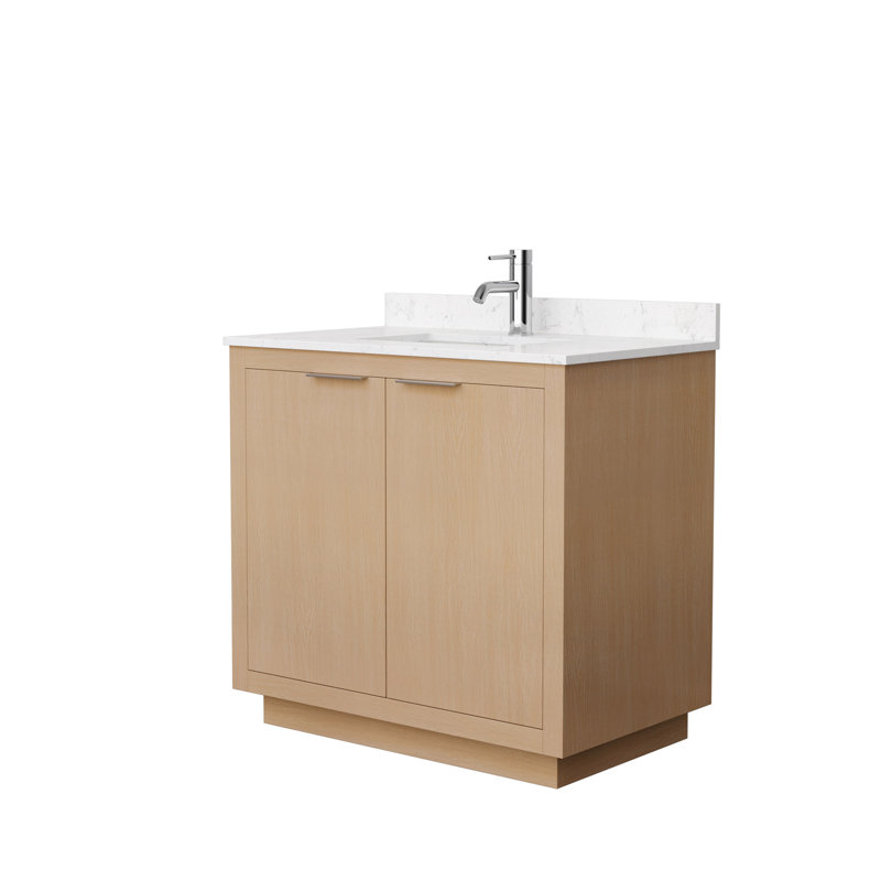 Ensemble de meuble-lavabo simple 36 po Maroni, Marbre de culture de Carrare, Nickel brossé