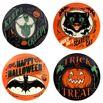 Certified International Scaredy Cat Set Of 4 Canape Plate Round 6In Asst