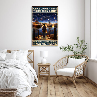 Un garçon qui aime vraiment la pêche - 1 pièce, reproduction d'art graphique sur toile tendue