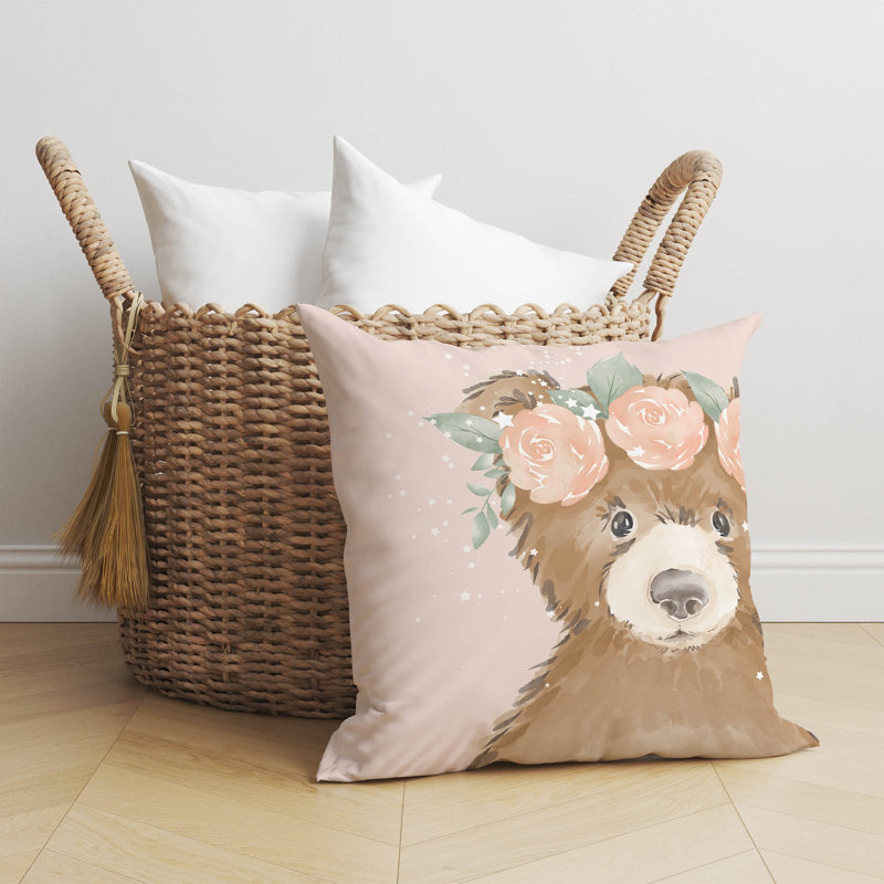 Bearly Pink Throw Pillow, 26"H x 26"W