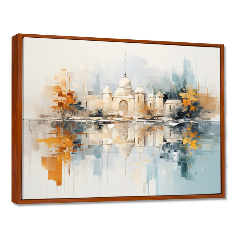 Eastern City Towers Pastel - art mural paysage urbain, Toile avec cadre flottant brun, H 12 po x l 20 po x P 1 po