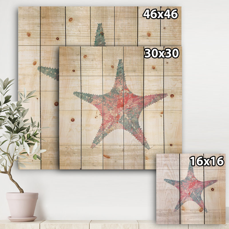 Étoile de mer rose, océan, impression nautique et côtière sur bois de pin naturel, H 30 po x l 30 po x P 1,5 po