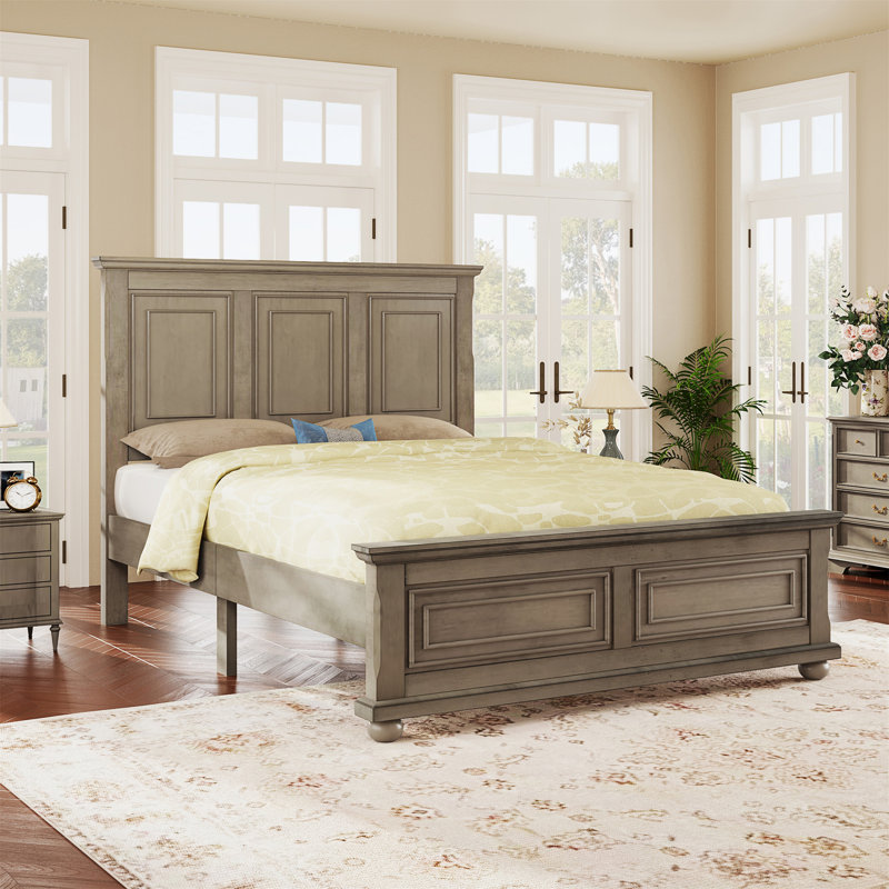 Demint Solid Wood Platform Bed, Queen, Stone Gray