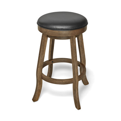 Brunswick Arwid Swivel Upholstered Counter Stool – Backless Design with Solid Wood Frame and Padded Seat in Light Brown Finish