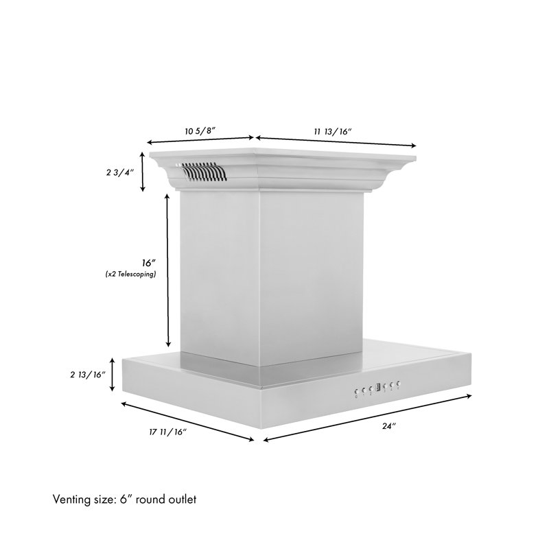 24" 400 CFM Ducted Wall Mount Range Hood, Stainless Steel