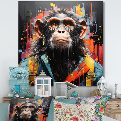 Paysage urbain noir Popart Chimp Trek - art mural singe