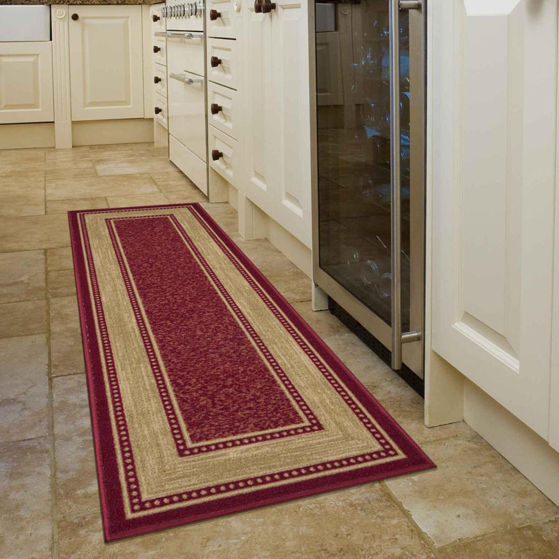 Non-Slip Border Area Rug For Living Room, Hallway, Entryway Rug, Red, Rectangle 1'8" x 4'5"