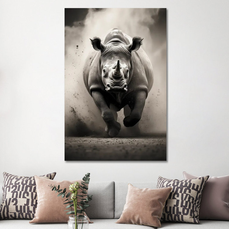 Rhino noir - impression d'art mural, Toile tendue, Ne s’applique pas, H 60 po x l 40 po