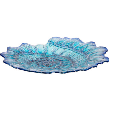 Blue Shell Glass Birdbath, 18in