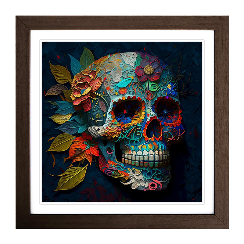 Sugar Skull Neo-Impressionism - Framed Print, Walnut