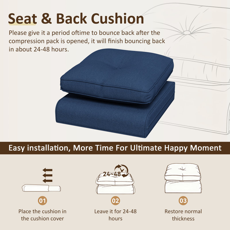 Adwin Outdoor 4" Deep Seat Cushion Set With Olefin Fabric, Blue, 6