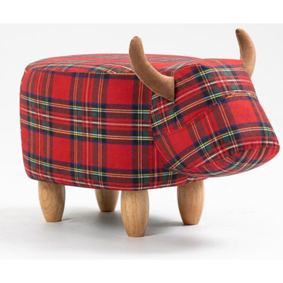 Zara the red tartan cow animal footstool with wooden legs