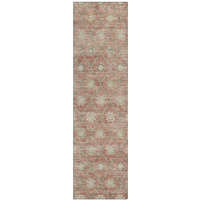 Machine Washable Indoor/Outdoor Xhevrie Terracotta Rug, Runner 2'3" x 7'6"