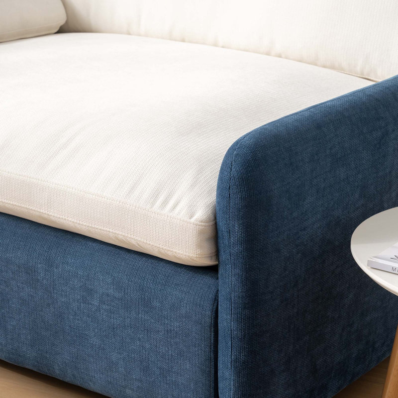 Fauteuil surdimensionné simple en chenille, fauteuil d'appoint large et profond, Bleu / crème chenille