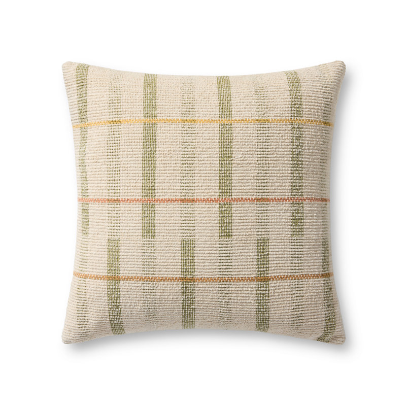 Loloi Throw Pillow, Ivory/Green Striped, Polyester