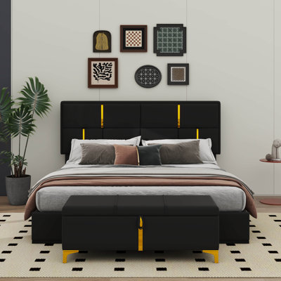 Ensemble de chambre à coucher 2 pièces avec lit plateforme tapissier et rangement relevable Opulent
