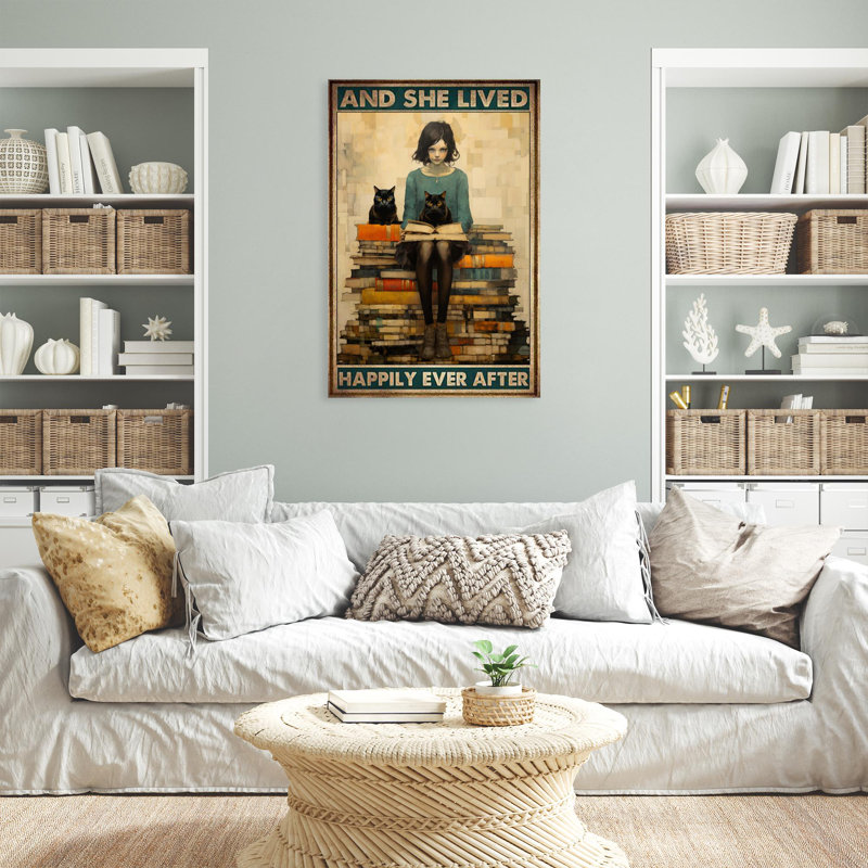 Livres et elle a survécu sur toile, H 14 po x l 11 po x P 1,25 po