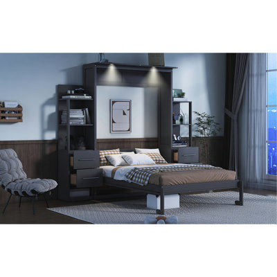 Lit gris avec lumières à DEL et porte-matelas