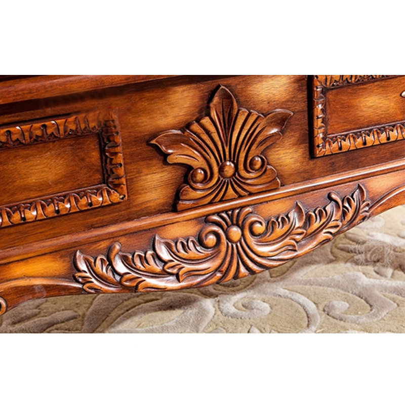 Table de bout à tiroir en bois massif sculpté et marbre, Couleur_ambre