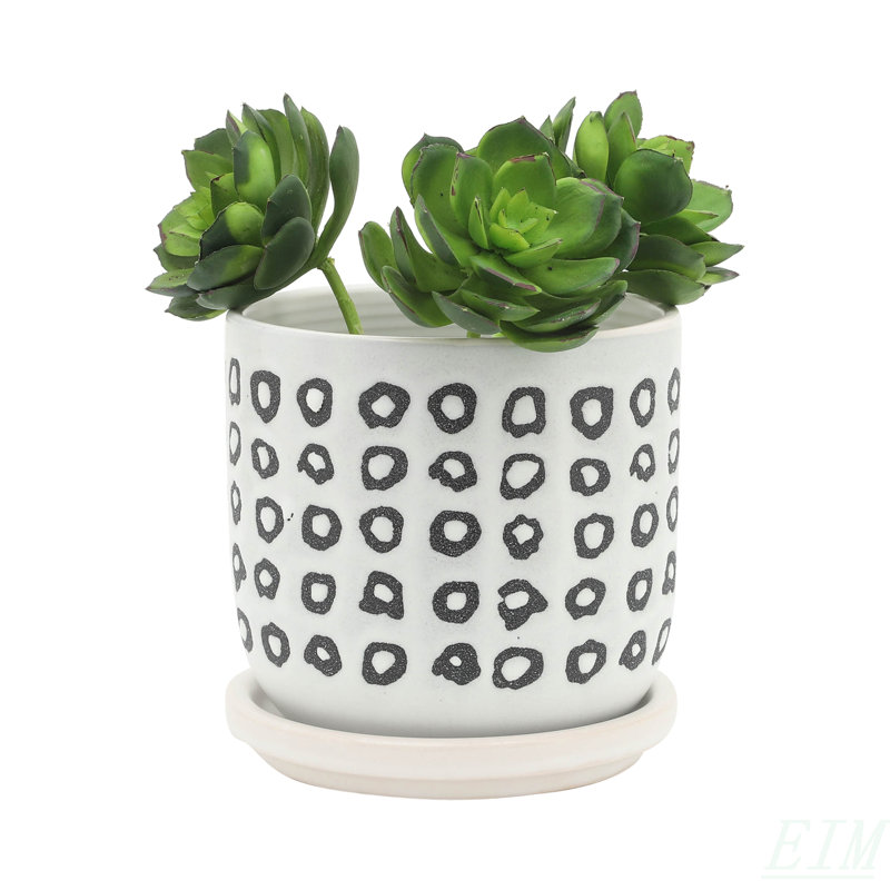S/2 5/6" AZTEC PLANTER W/ SAUCER, BLACK