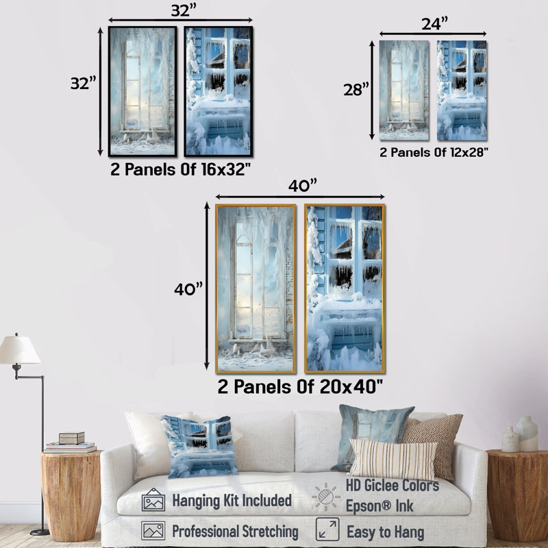 Ensemble de 2 décorations murales Winter Winter Frozen Glass II, H 28 po x l 25 po, Toile tendue