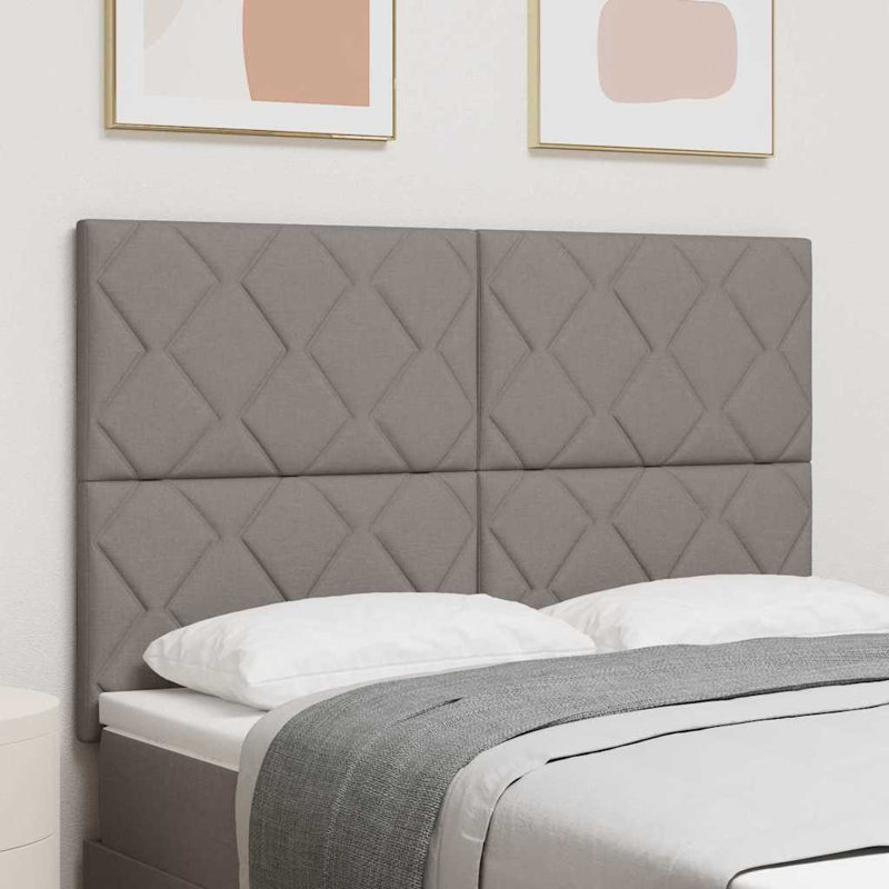  Headboard Wall-Mounted Geometric Velvet, 128cm H x 144cm W x 7cm D, Taupe