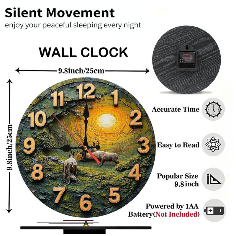 Sunset Deer Landscape Wall Clock