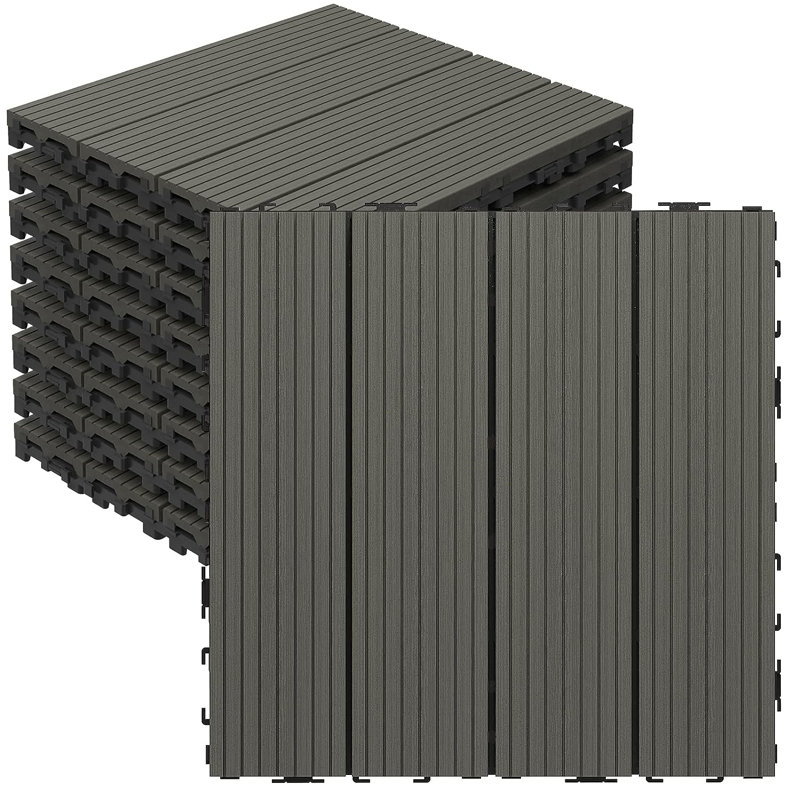 12'' L x 1'' W Composite Interlocking Deck Tile 2 colors (10 pcs), Gray